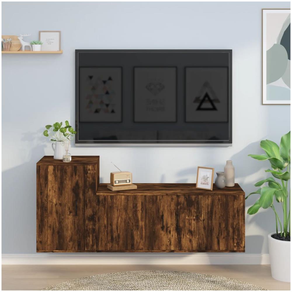 Set Mobili Porta Tv 2 Pz Rovere Fumo In Legno Multistrato - Foto 1
