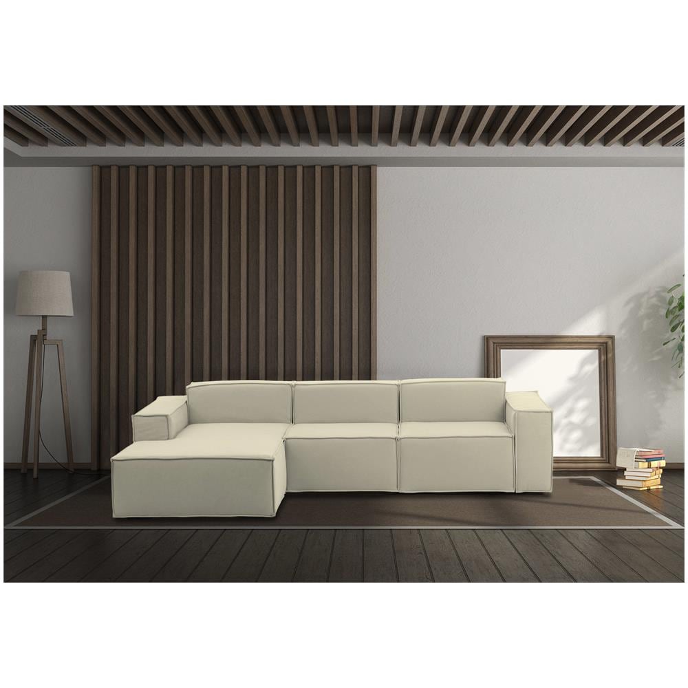 Divano Fisso Jessica, Divano Componibile A 3 Posti Con Penisola Sinistra, 100% Made In Italy, Sofà Moderno In Tessuto, Cm 300x170h70, Beige - Foto 1