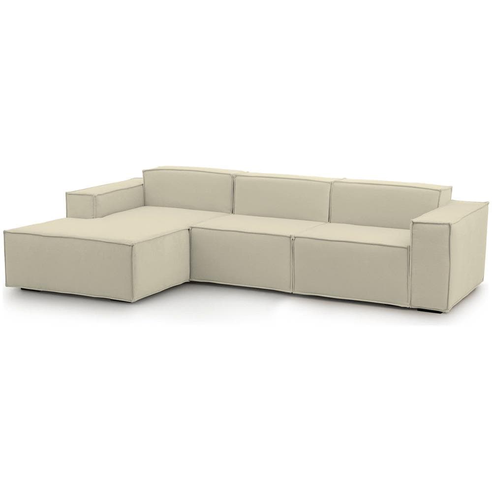 Divano Fisso Jessica, Divano Componibile A 3 Posti Con Penisola Sinistra, 100% Made In Italy, Sofà Moderno In Tessuto, Cm 300x170h70, Beige - Foto 2