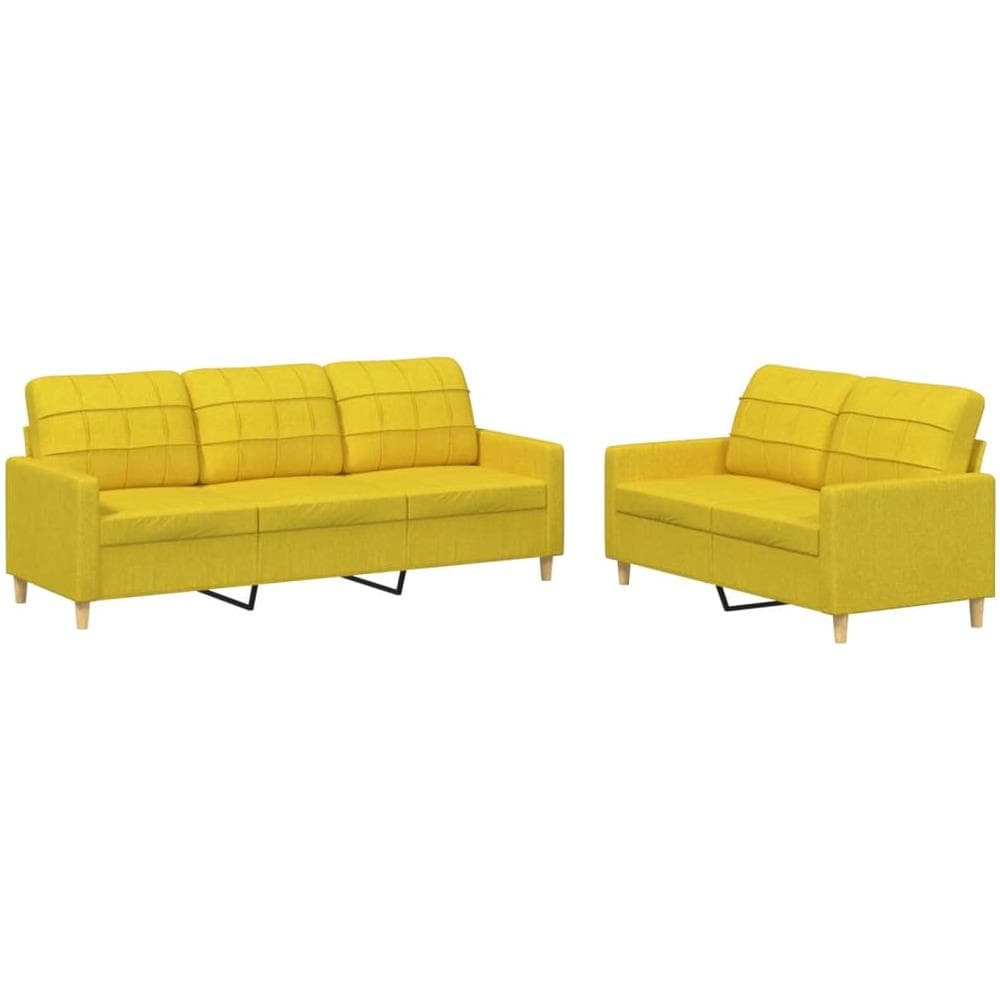 Set Di Divani 2 Pz Con Cuscini Giallo Chiaro In Tessuto - Foto 2