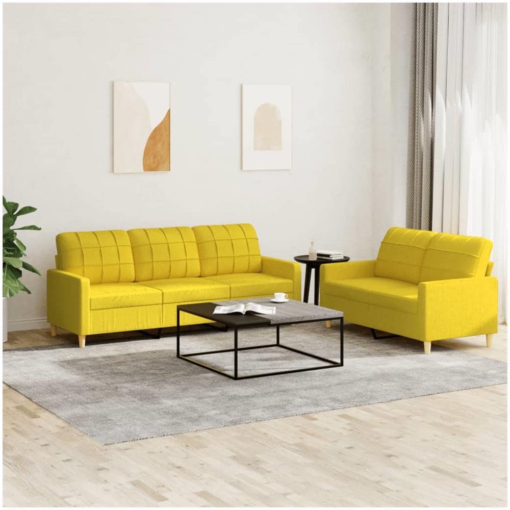 Set Di Divani 2 Pz Con Cuscini Giallo Chiaro In Tessuto - Foto 1