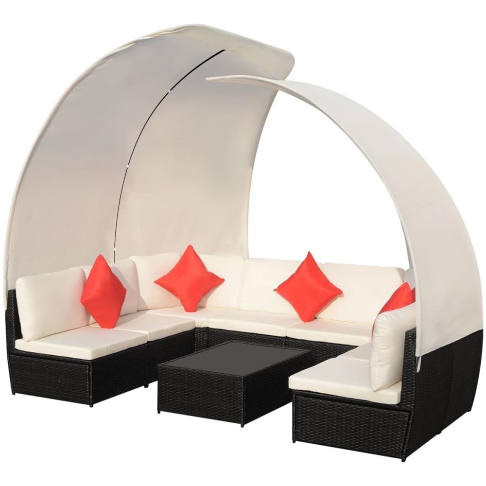 Set Divani Da Giardino Con Tettuccio 34 Pz In Polirattan Nero - Foto 1