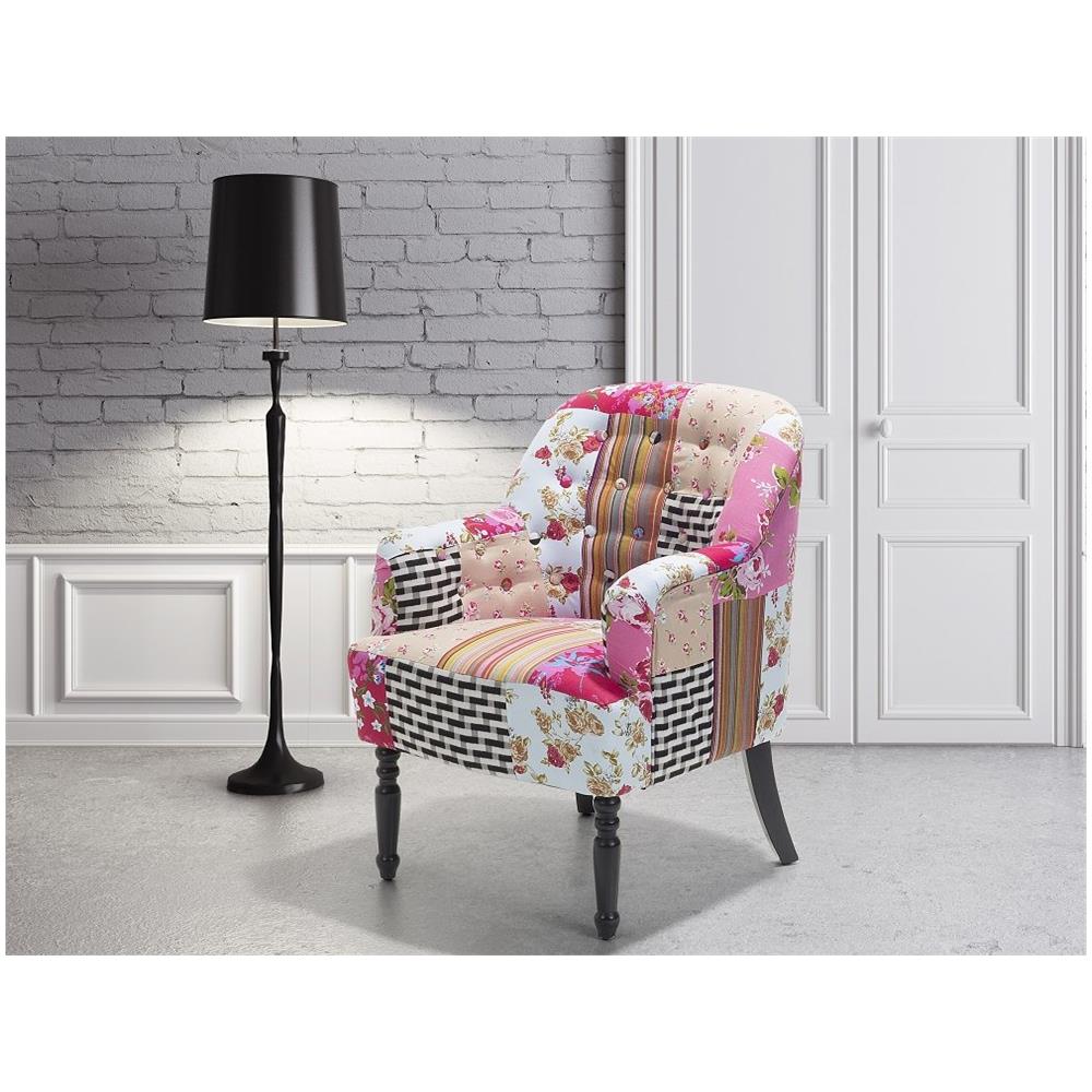 Poltrona Vintage Imbottita In Tessuto Multicolore - Mandal - Foto 1