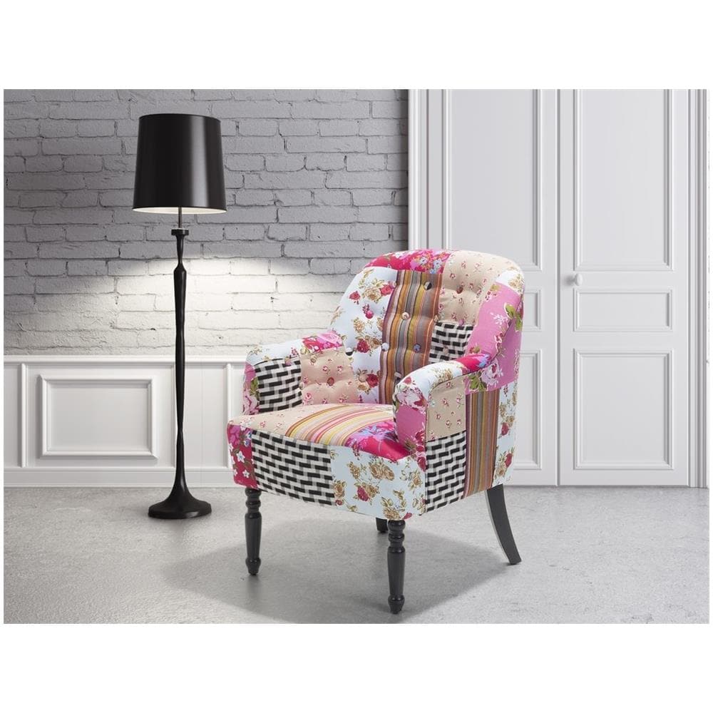 Poltrona Vintage Imbottita In Tessuto Multicolore - Mandal - Foto 2