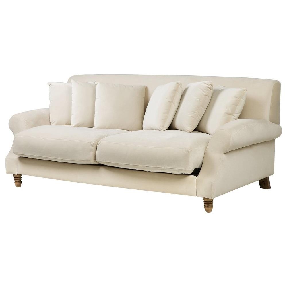 Divano 3 Posti In Velluto Beige Chiaro Eike - Foto 2