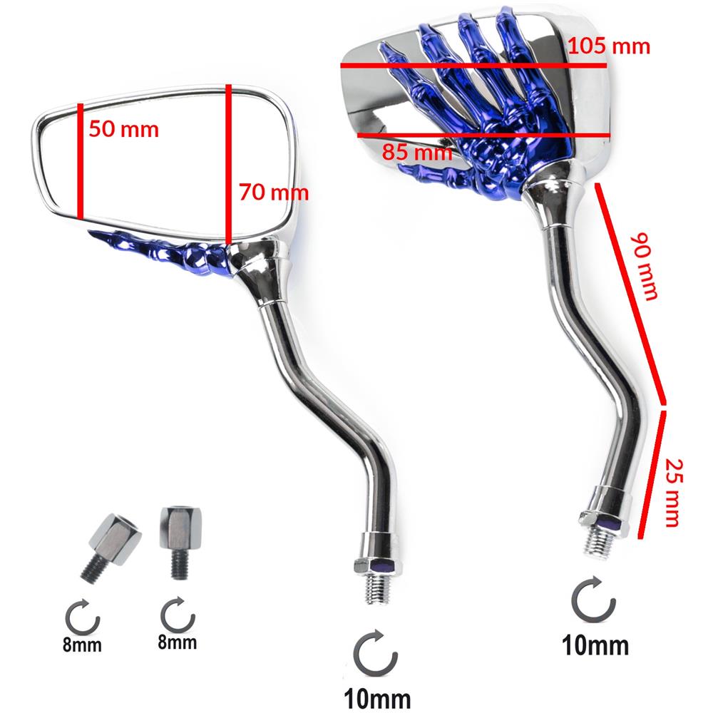 Coppia Specchietti Retrovisori Scooter Specchi Moto Custom Blu Dx+sx 8+10mm - Foto 4