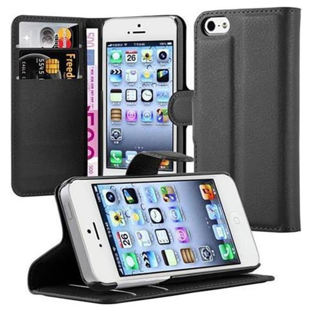 Cadorabo Custodia Compatibile Con Apple Iphone 5 / Iphone 5s / Iphone Se In Nero Carbone - Coperchio Protettiva Con Chiusura Magnetica, Funzione Stand E Tasca Per Le Carte - Foto 1