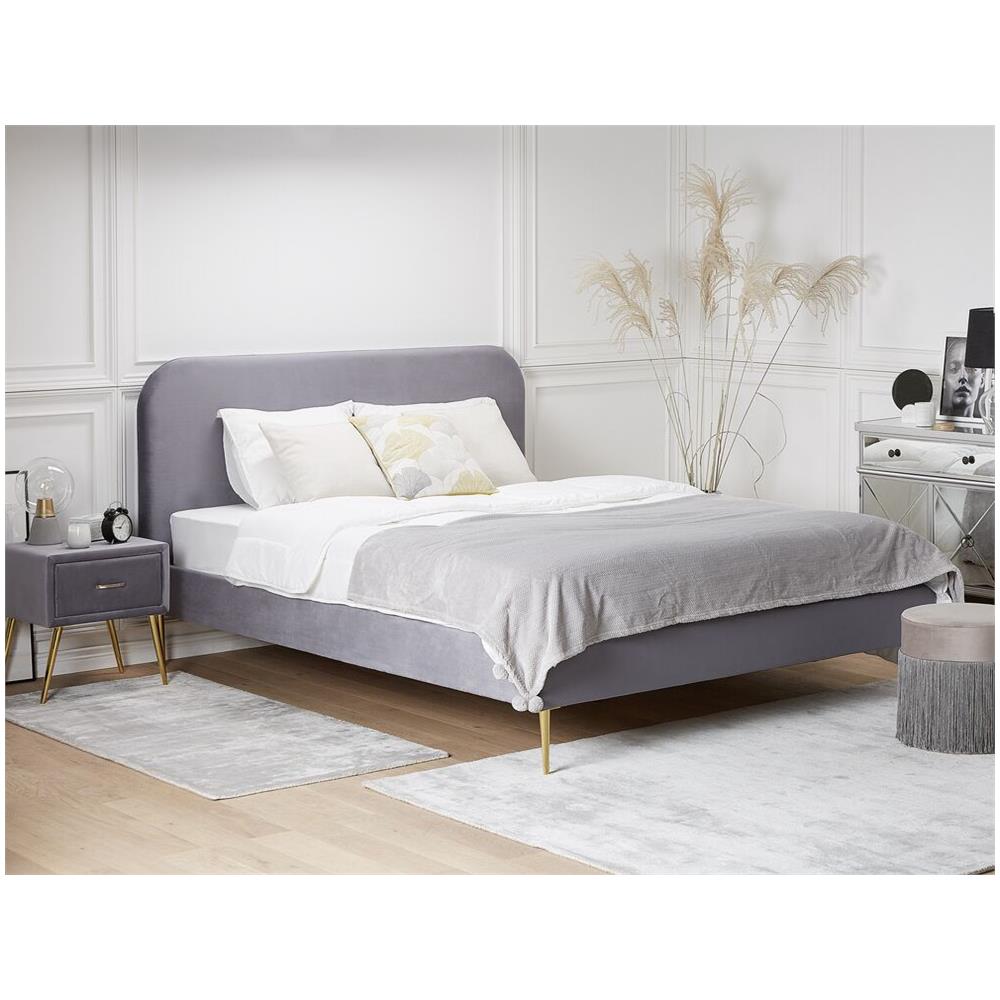 Letto In Velluto Grigio 140 X 200 Cm Flayat - Foto 2