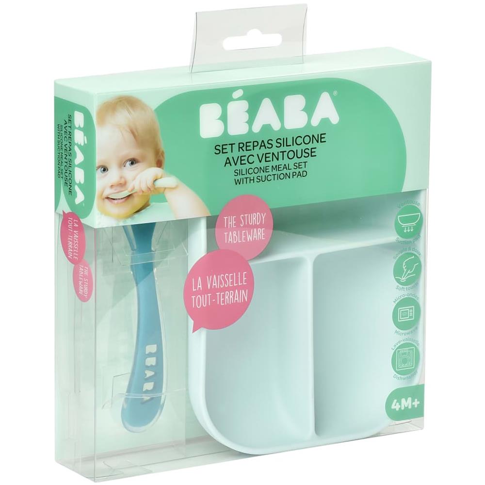 Set 913455 Per Pasti Piatto Con Scomparti In Silicone Ventosa Con Con Cucchiaio In Silicone Aderisce Al Tavolo / Ripiano Del Seggiolone Blu - Foto 12