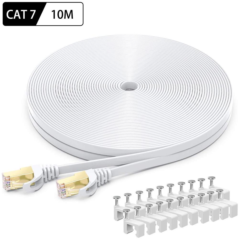 10m Cat7 Cavo Ethernet Busohe Ad Alta Velocit Piatto Gigabit Rj45 Lan Cavo Di Rete Cavo Di 10 Gbps 600mhz Internet Patch Per Switch Router Modem Patch Panel Pc (bianco) - Foto 1