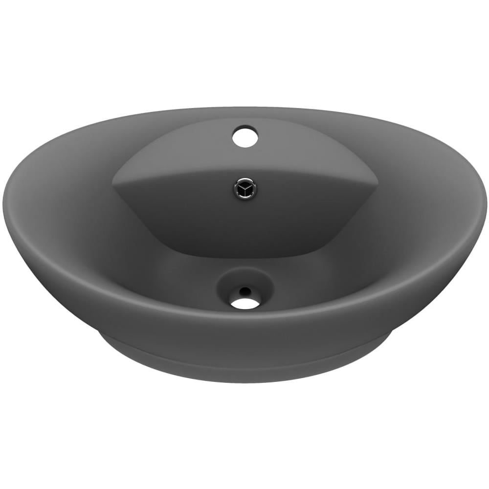 Lavabo Troppopieno Ovale Grigio Scuro Opaco 58,5x39cm Ceramica - Foto 1