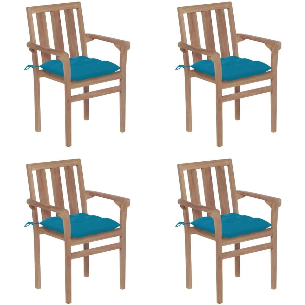 Sedie da Giardino Impilabili con Cuscini 4 pz Massello di Teak - Foto 1