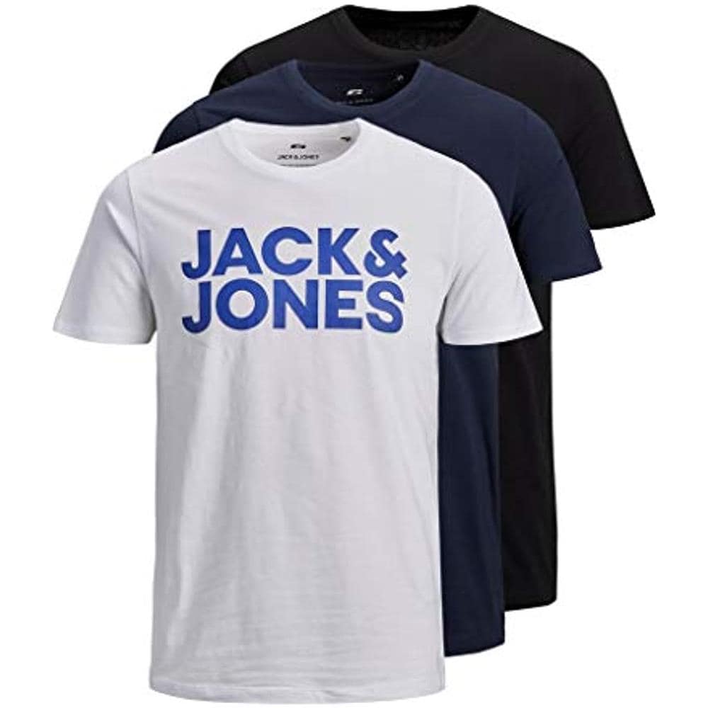 Jjecorp Logo Tee Ss O-neck 3pk Mp T-shirt, Black / pack: 1black 1navy 1white, Xl Uomo - Foto 1