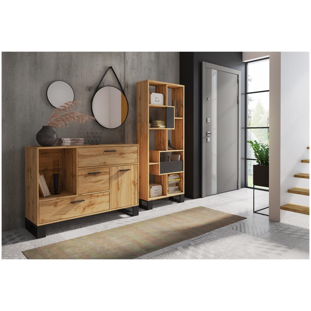 Set Ingresso Loft-rustico-buffet-scaffale-sala Da Pranzo-mobili Auxiliari-struttura Rovere Rustico- Piedini Neri - Foto 2