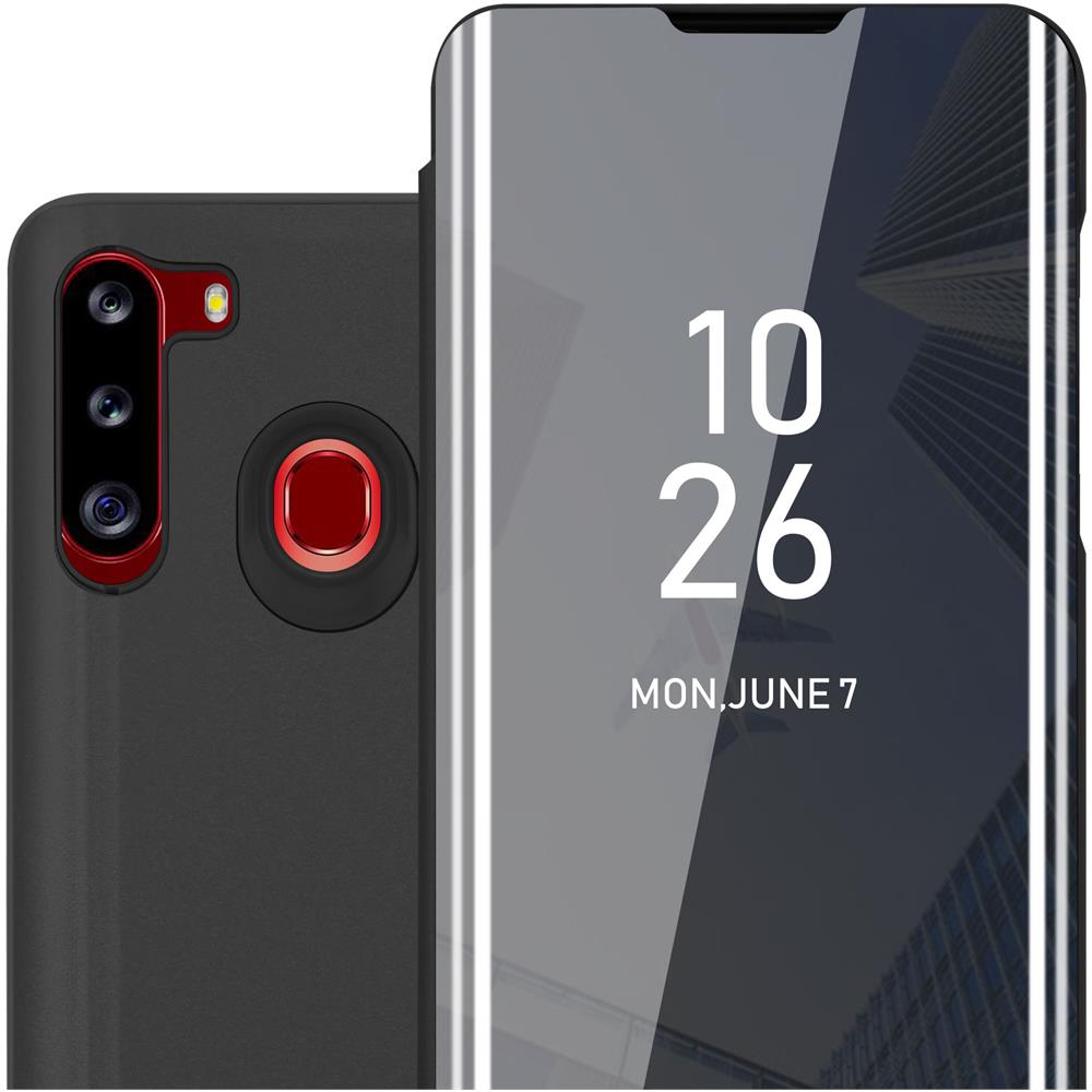 Custodia Compatibile Con Samsung Galaxy A21 In Tormalina Nera - Clear View Specchio Coperchio Protettivo Con Funzione Di Supporto Protezione A 360 Gradi - Foto 1