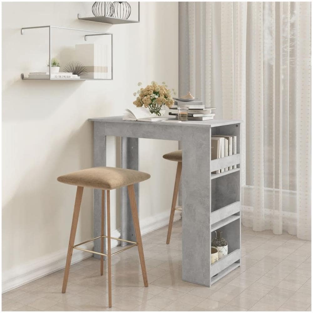Tavolino da Bar con Portaoggetti Grigio Cemento 102x50x103,5 cm - Foto 1