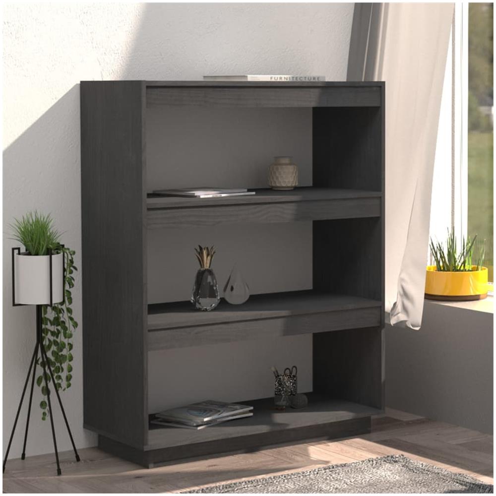 Libreria / divisorio Grigio 80x35x103 Cm Legno Massello Di Pino - Foto 3