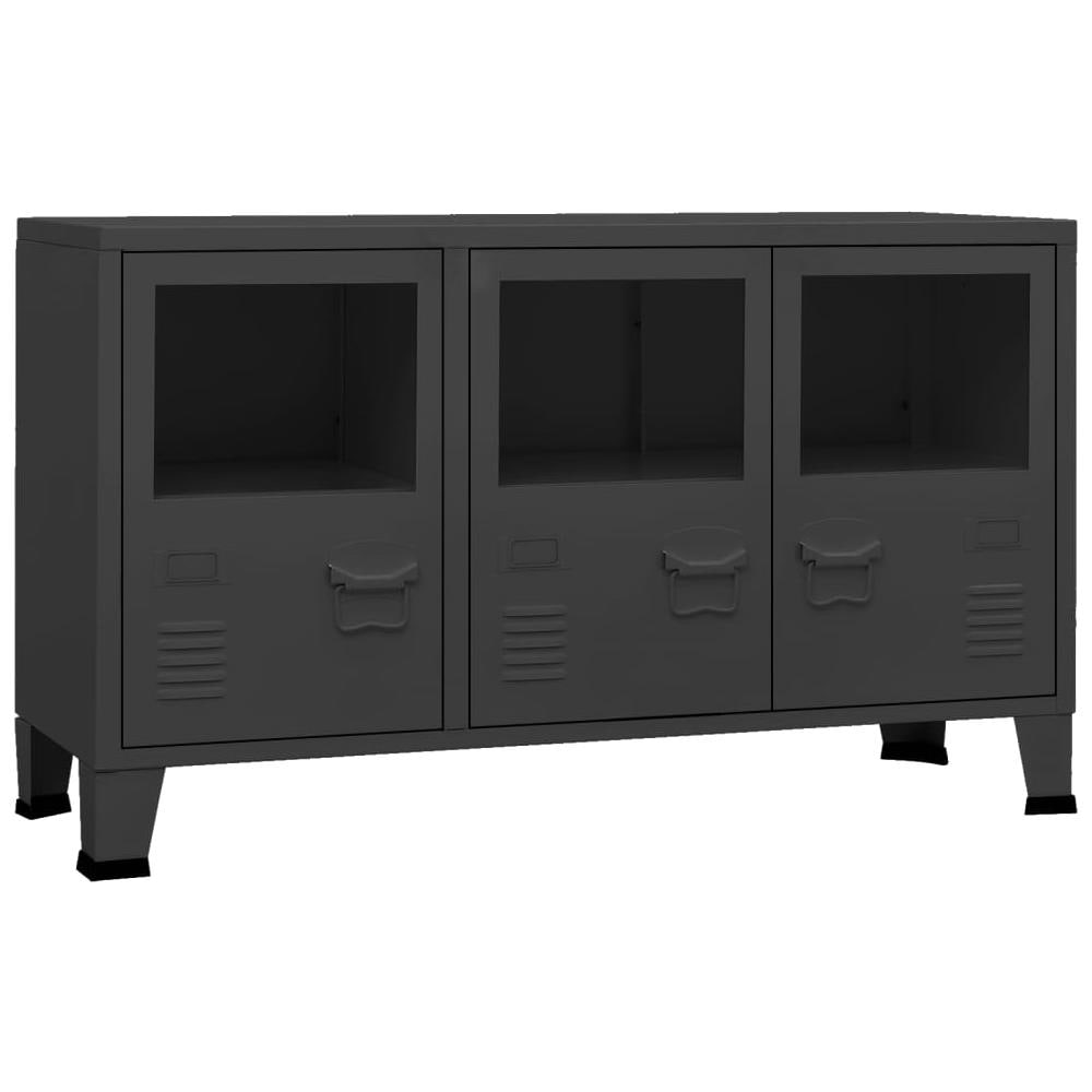 Credenza Nera Industriale 105x35x62 Cm In Metallo E Vetro - Foto 2