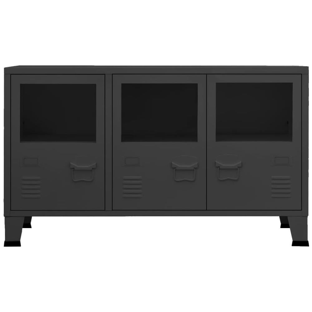 Credenza Nera Industriale 105x35x62 Cm In Metallo E Vetro - Foto 3