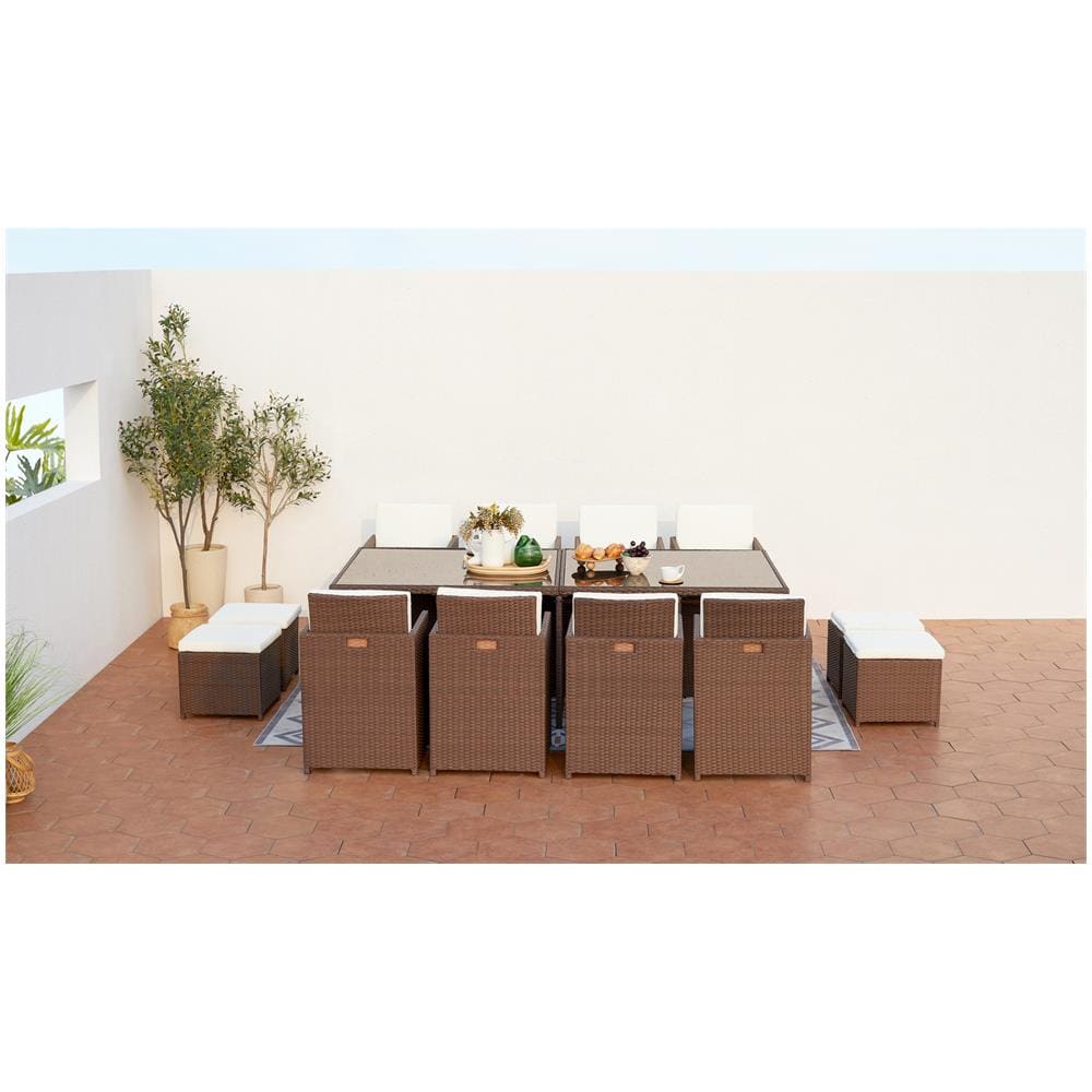 Salotto Da Giardino A Incasso 12 Posti Resina Intrecciata Castagna/bianco Monaco - Foto 8