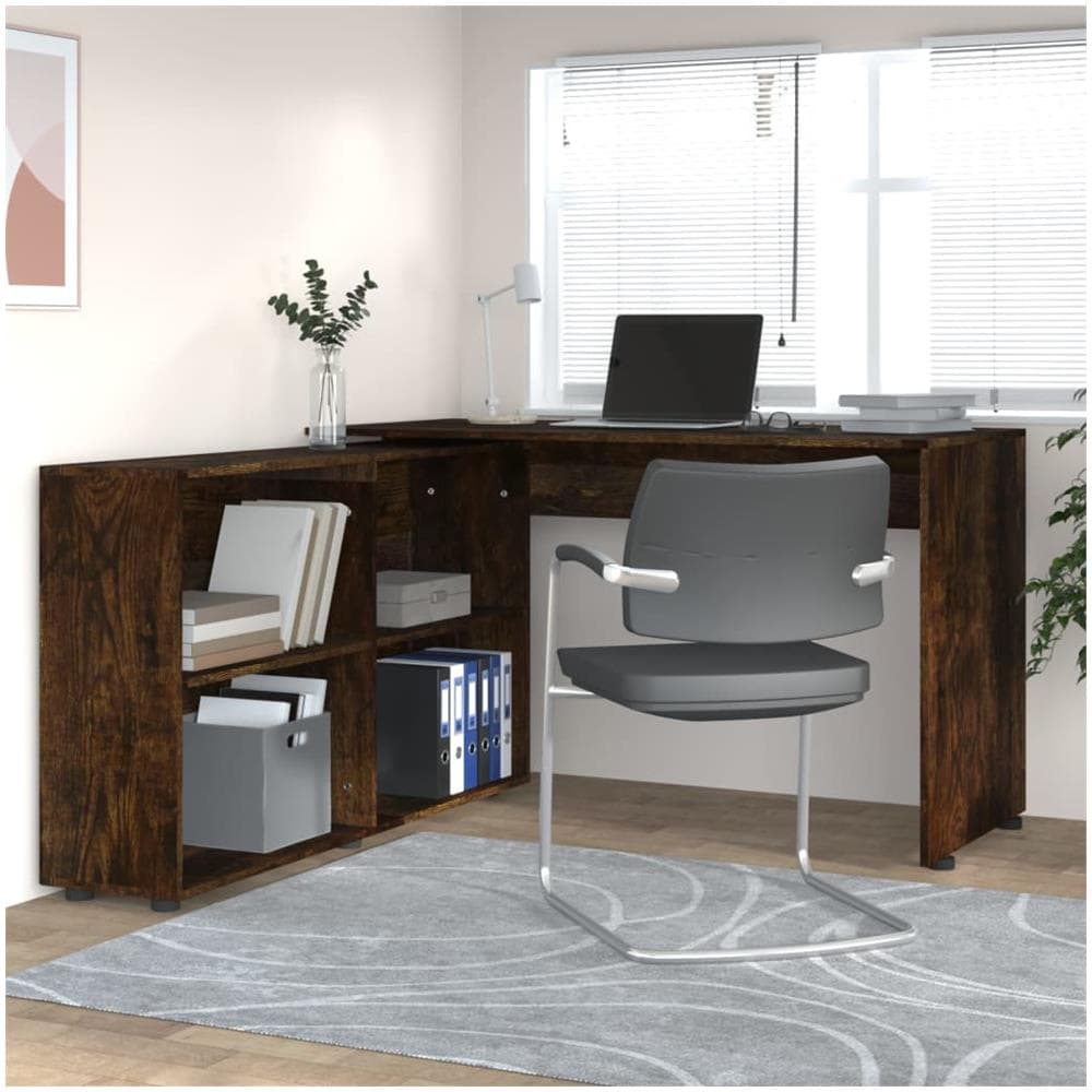Scrivania Ad Angolo Rovere Fumo In Legno Multistrato - Foto 1