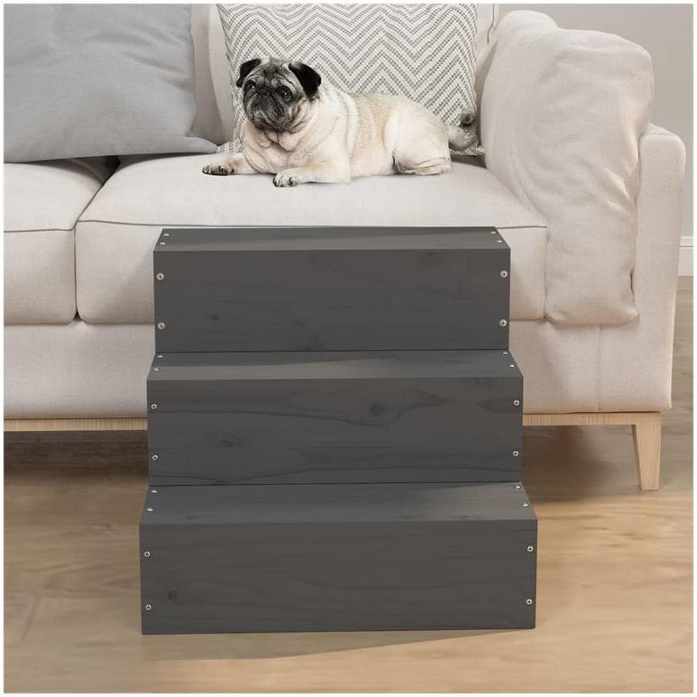 Scala Per Animali Grigia 40x37,5x35cm In Legno Massello Di Pino - Foto 1