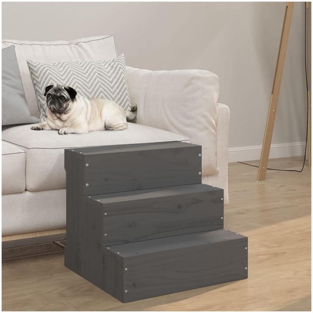 Scala Per Animali Grigia 40x37,5x35cm In Legno Massello Di Pino - Foto 2