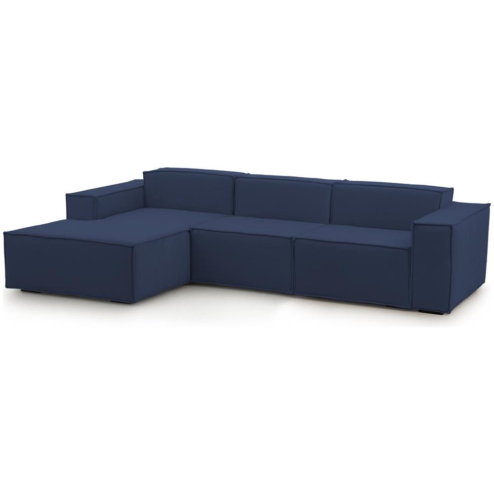 Divano Fisso Jessica, Divano Componibile A 3 Posti Con Penisola Sinistra, 100% Made In Italy, Sofà Moderno In Tessuto, Cm 300x170h70, Blu - Foto 2