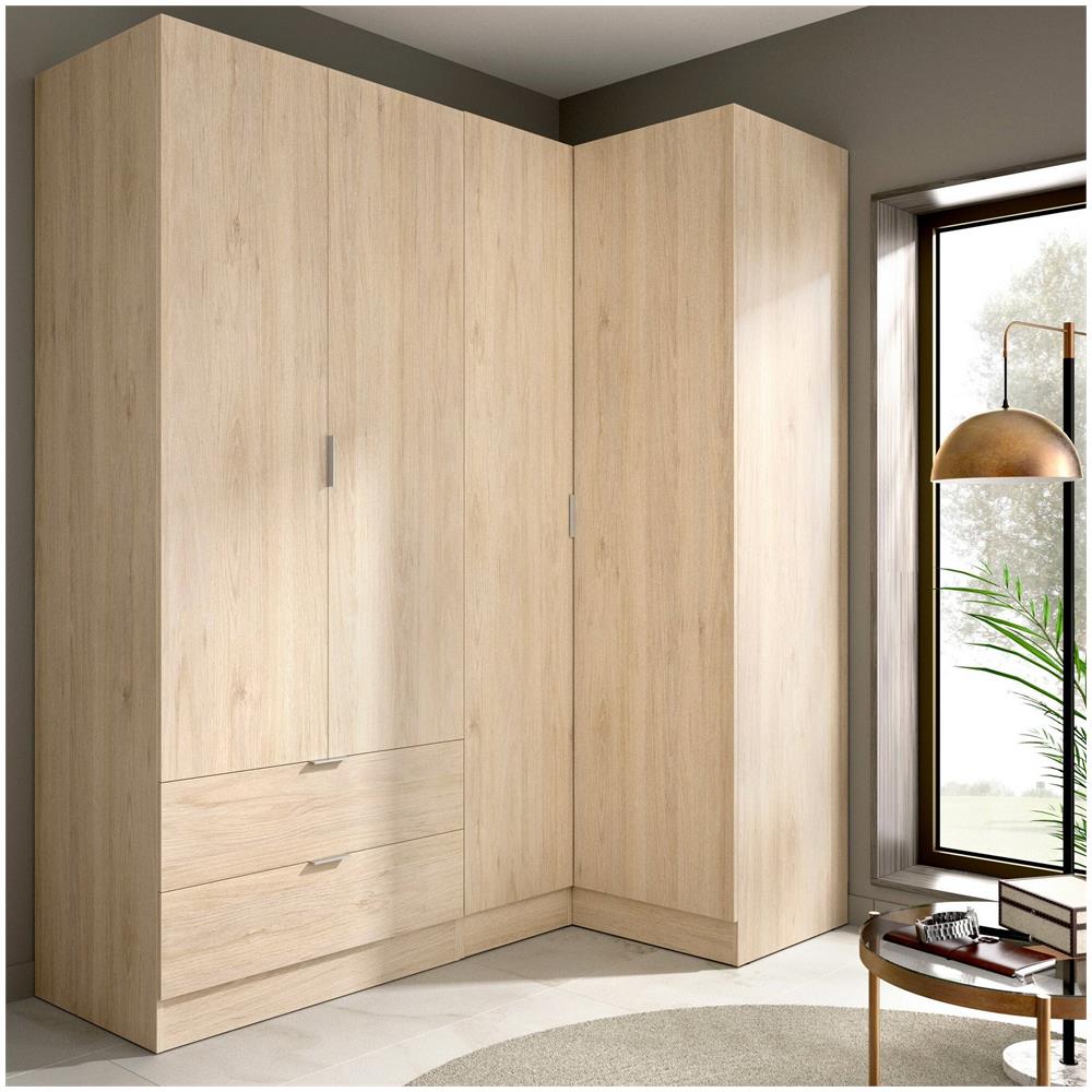 Guardaroba Sillara, Mobile Angolare Per Camera Da Letto, Armadio Appendiabiti Ad Angolo A 4 Ante Battenti, 174x91h184 Cm, Rovere - Foto 1