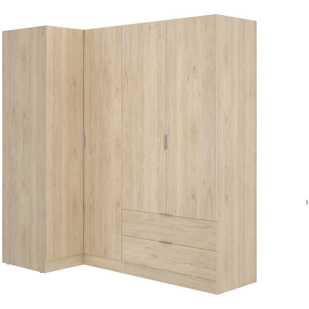 Guardaroba Sillara, Mobile Angolare Per Camera Da Letto, Armadio Appendiabiti Ad Angolo A 4 Ante Battenti, 174x91h184 Cm, Rovere - Foto 2