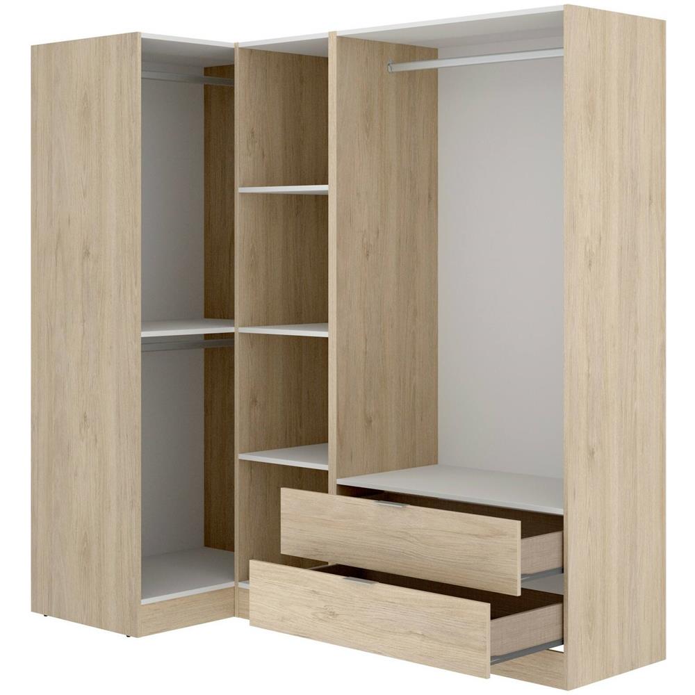 Guardaroba Sillara, Mobile Angolare Per Camera Da Letto, Armadio Appendiabiti Ad Angolo A 4 Ante Battenti, 174x91h184 Cm, Rovere - Foto 4