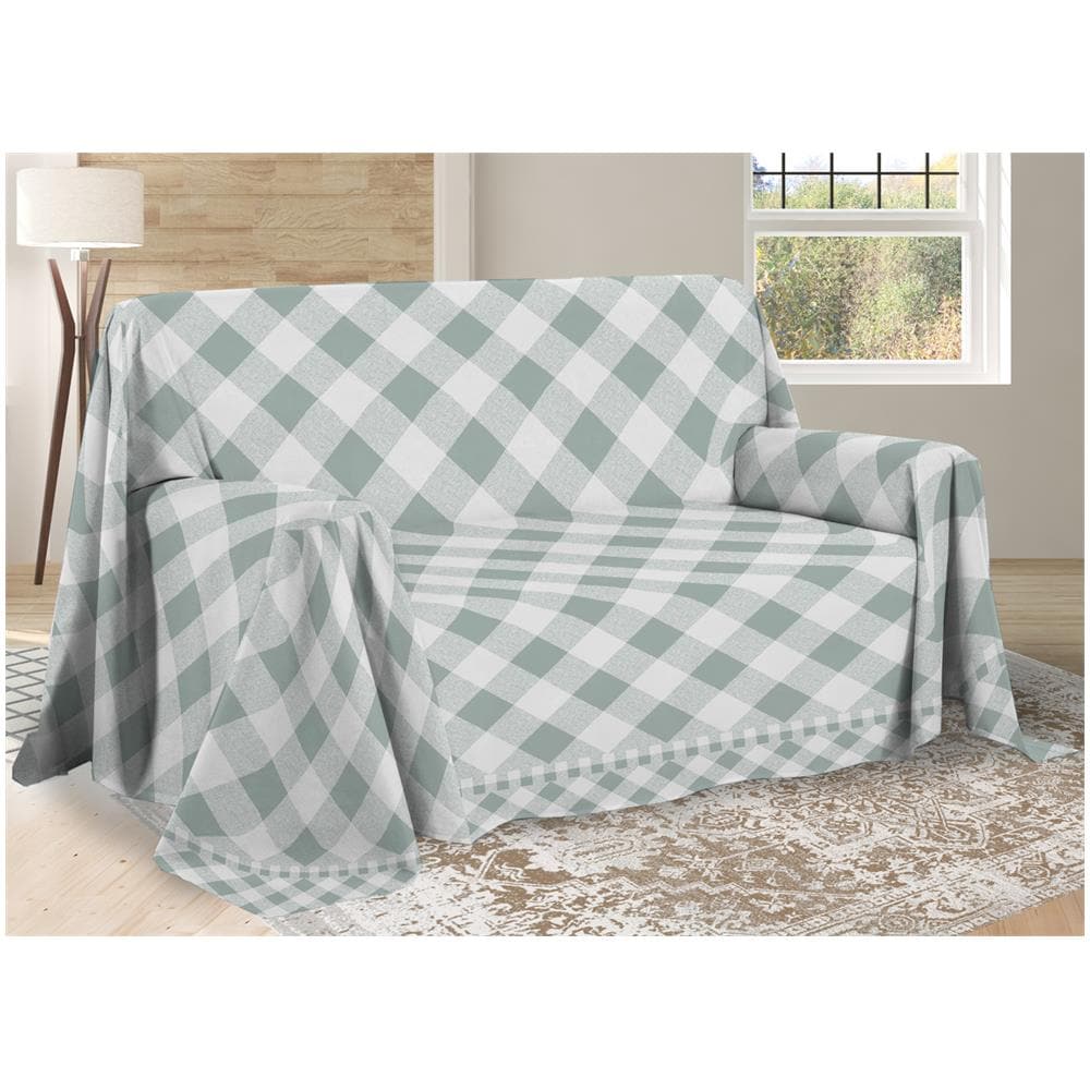 Telo Arredo Multiuso Linea Pensieri Delicati In Cotone Disegno Lovely Check Singolo Verde - Foto 1