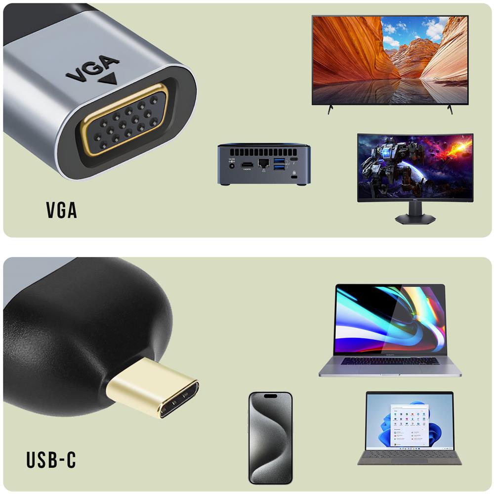 Adattatore Video Vga Femmina A Usb-c Maschio Risoluzione 1080p Compatto Grigio - Foto 5