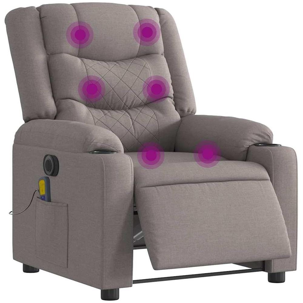 Poltrona Massaggiante Reclinabile Elettrica Tortora in Tessuto - Foto 1