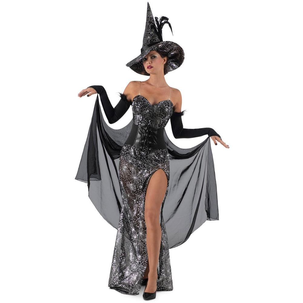 Costume da Cappello di Corvo Strega, Abito con Body, Spalline, Corpetto e Mantello con Guanti Taglia L - Foto 1