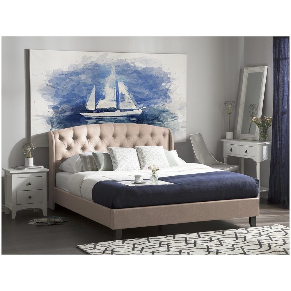 Letto In Tessuto Beige 160 X 200 Cm Bordeaux - Foto 2