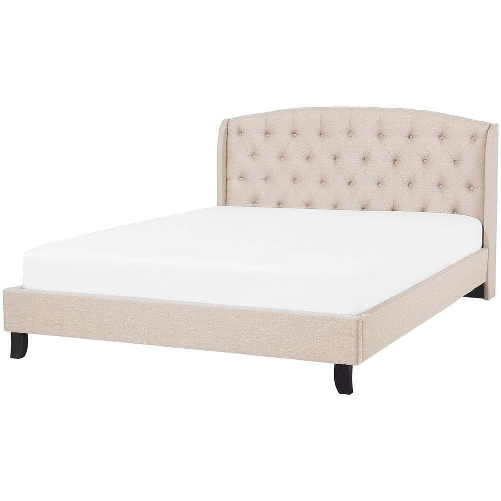 Letto In Tessuto Beige 160 X 200 Cm Bordeaux - Foto 1