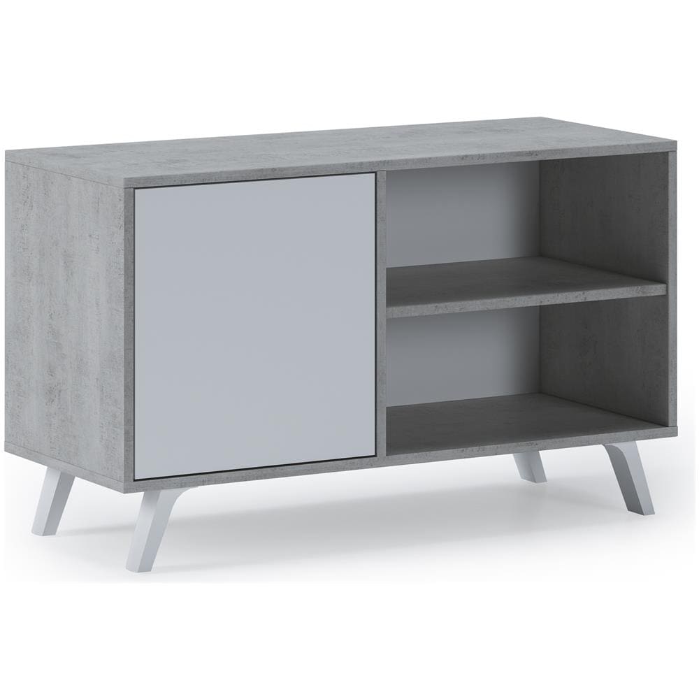 Mobile Tv 100 Con Porta Sinistra, Soggiorno, Modello Wind, Colore Struttura Cemento, Colore Porta Bianco Matte, Misure 95x40x57cm Di Altezza. - Foto 1