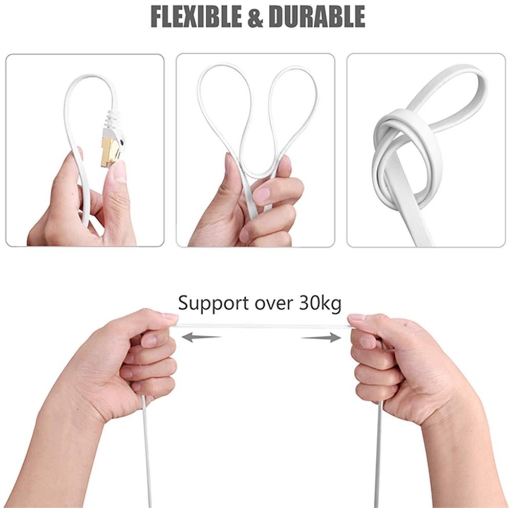 15m Cat7 Cavo Ethernet Ad Alta Velocit Piatto Gigabit Rj45 Lan Cavo Di Rete Cavo Di 10 Gbps 600mhz Internet Patch Per Switch Router Modem Patch Panel Pc (bianco) - Foto 2