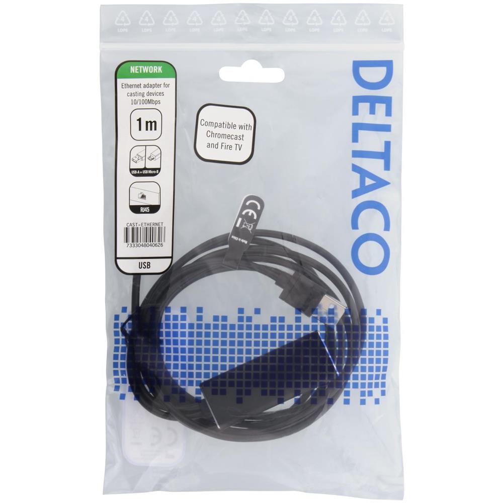 Adattatore Ethernet Deltaco Per Chromecast, Usb, Rj45, Nero - Foto 2