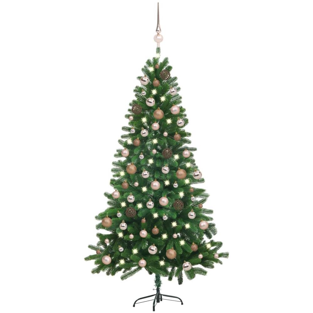Albero di Natale Artificiale con LED e Set Palline 180 cm Verde - Foto 1