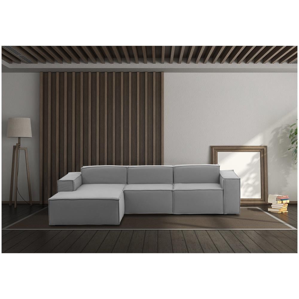 Divano Fisso Jessica, Divano Componibile A 3 Posti Con Penisola Sinistra, 100% Made In Italy, Sofà Moderno In Tessuto, Cm 300x170h70, Grigio - Foto 1