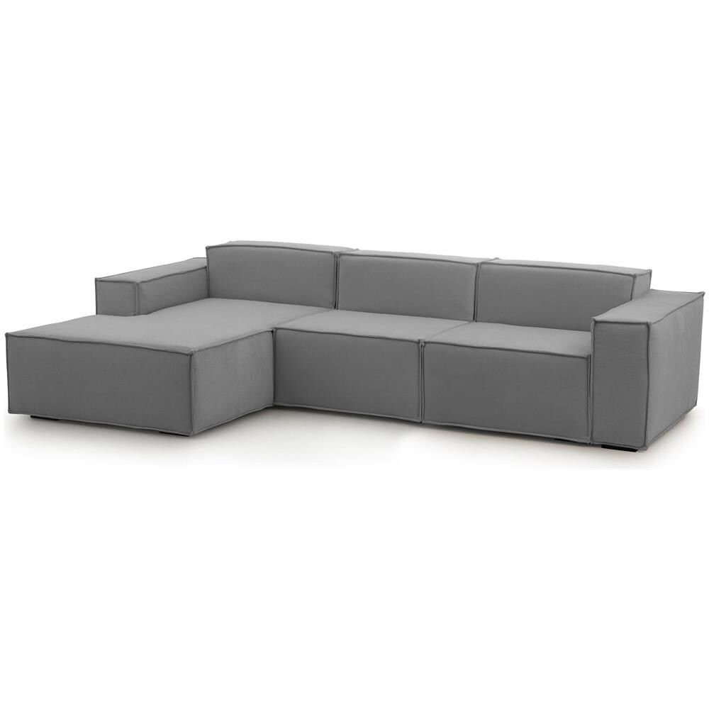 Divano Fisso Jessica, Divano Componibile A 3 Posti Con Penisola Sinistra, 100% Made In Italy, Sofà Moderno In Tessuto, Cm 300x170h70, Grigio - Foto 2