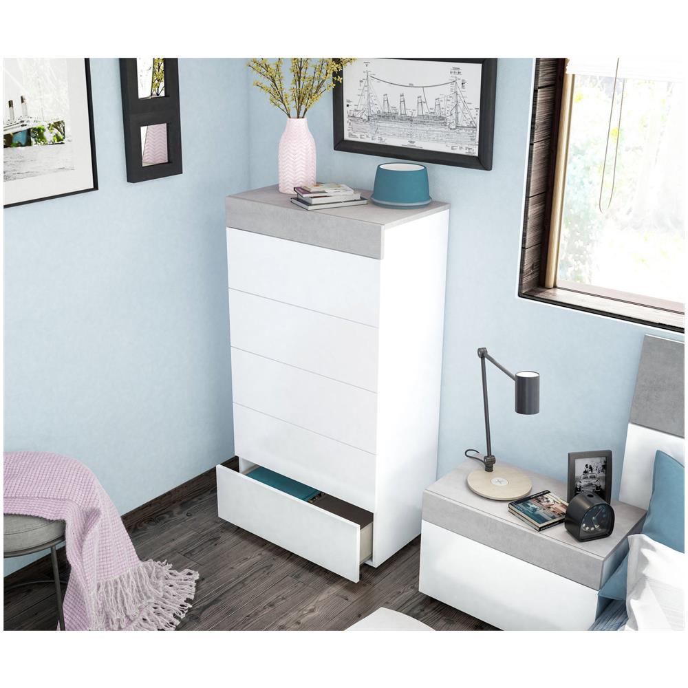 Cassettiera Irving, Settimanale A 5 Cassetti, Mobile Comò Per Camera Da Letto, Comò Moderno, 61x40h118 Cm, Bianco - Foto 1