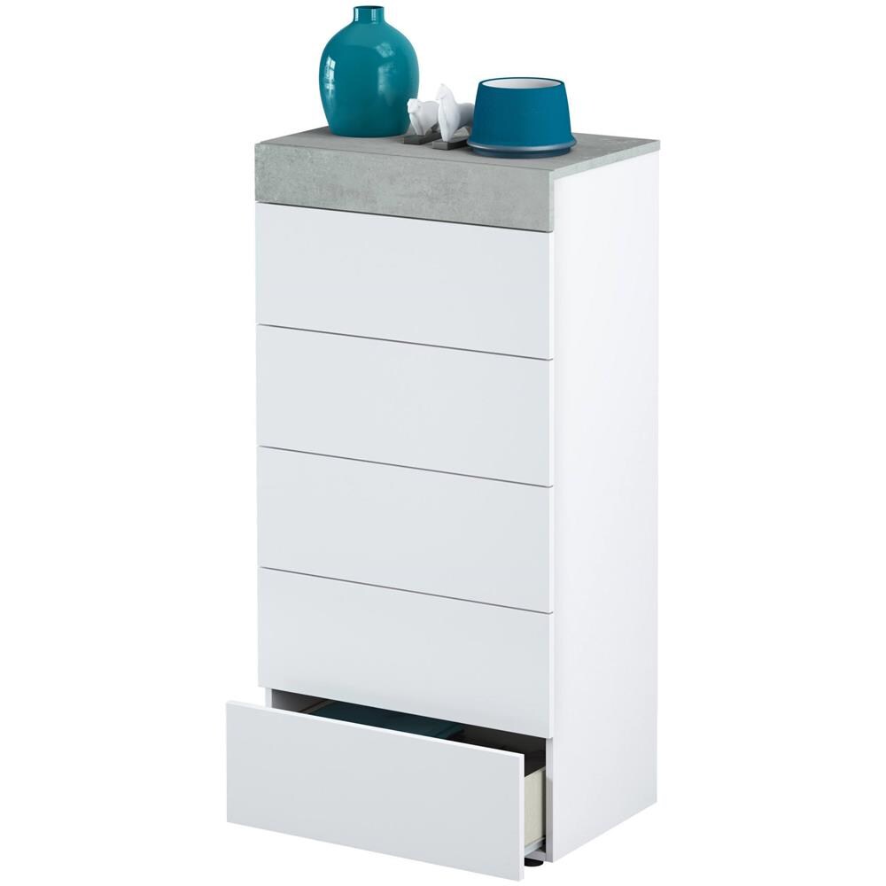 Cassettiera Irving, Settimanale A 5 Cassetti, Mobile Comò Per Camera Da Letto, Comò Moderno, 61x40h118 Cm, Bianco - Foto 4