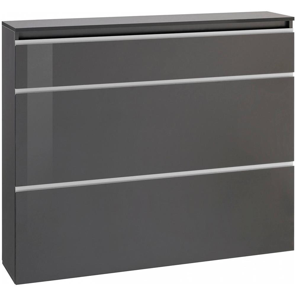 Scarpiera Piero, Mobile Multiuso A 2 Ante E 1 Anta A Ribalta, Portascarpe Da Ingresso, 100% Made In Italy, Cm 120x27h108, Antracite Lucido - Foto 2
