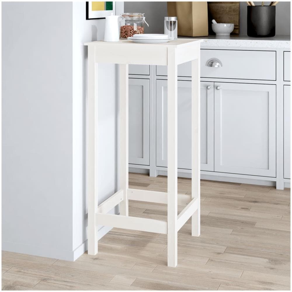 Tavolo Da Bar Bianco 50x50x110 Cm In Legno Massello Di Pino - Foto 3