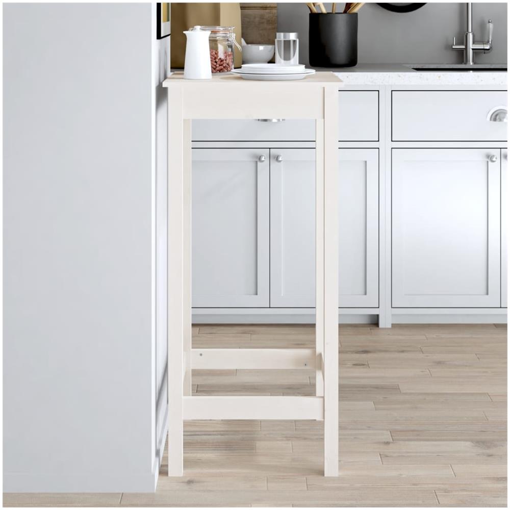 Tavolo Da Bar Bianco 50x50x110 Cm In Legno Massello Di Pino - Foto 1