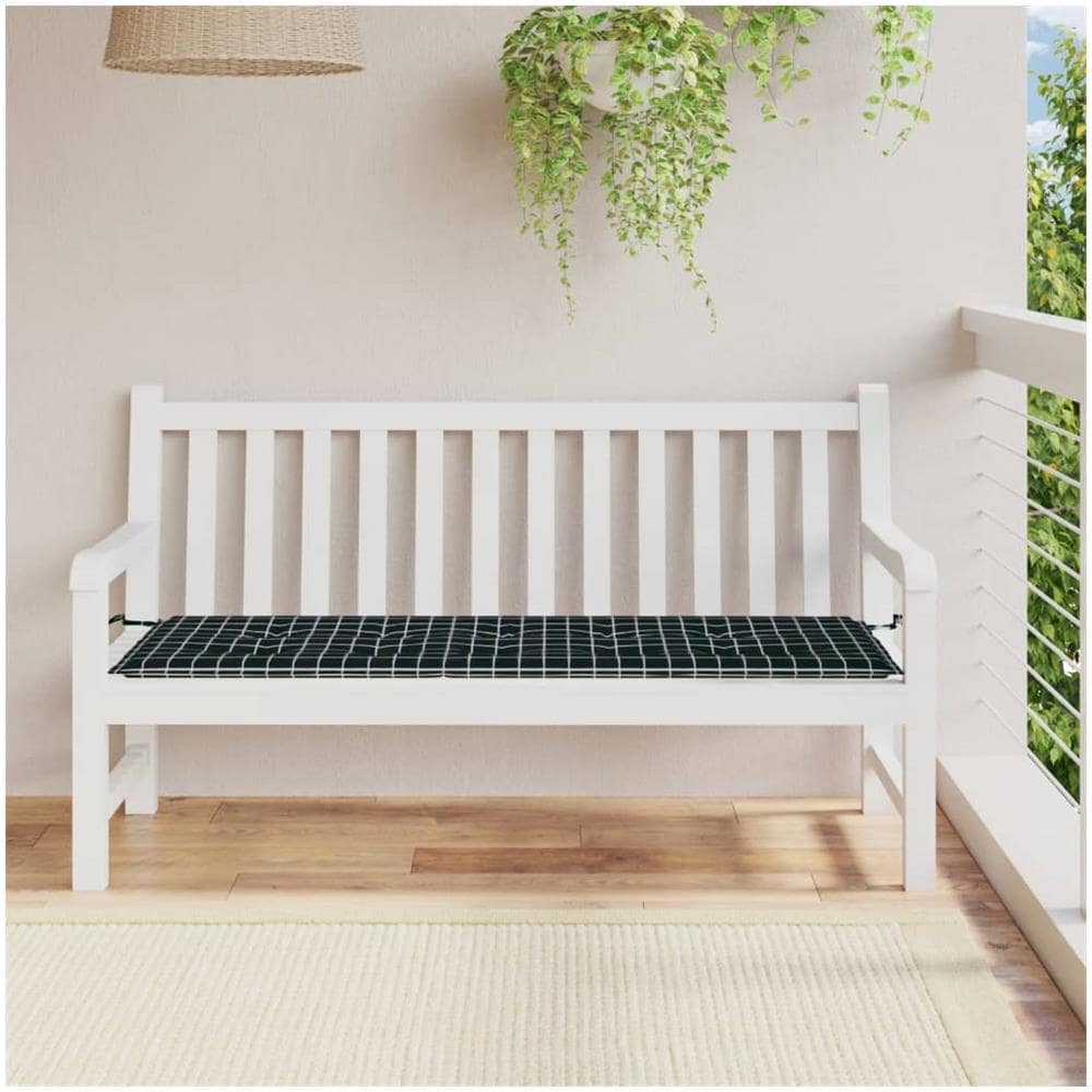 Cuscino Panca Giardino A Quadri Nero 150x50x3 Cm Tessuto Oxford - Foto 1