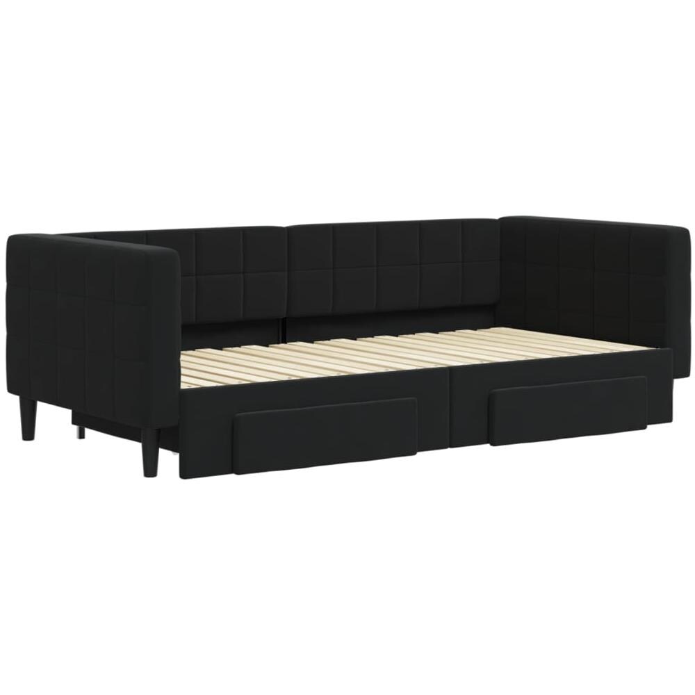 Divano Letto Estraibile Con Cassetti Nero 90x190 Cm In Velluto - Foto 2